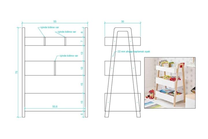 Nigra Montessori Bookcase, 55 cm, White & Light Wood