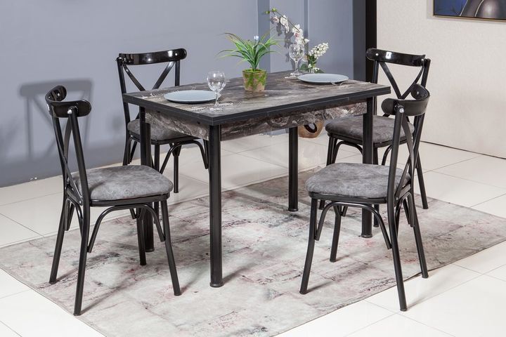 SMART MASA VE BAHAR ÇAPRAZ SANDALYE TAKIMI, SİYAH, 110X70