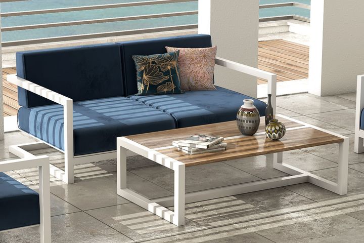 Olimpos 2 Zits Tuinbank, Blauw, Wit Ayak