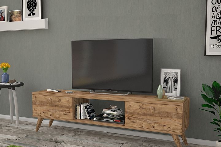 Eleanor TV-Meubel met Houten Poten, 140 cm, Pijnboom