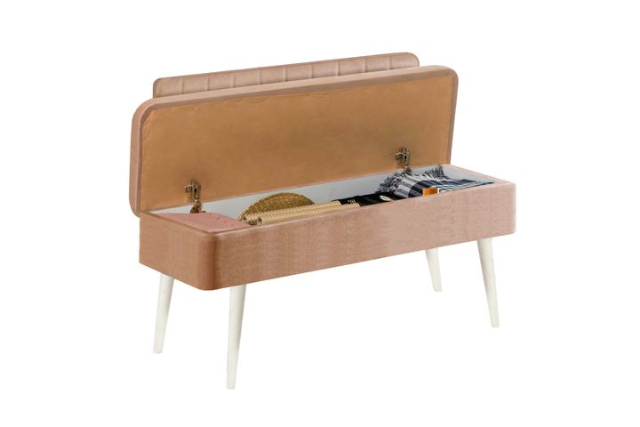 Vina Stoffen Bank Met Opbergruimte, Wit Steenkleur