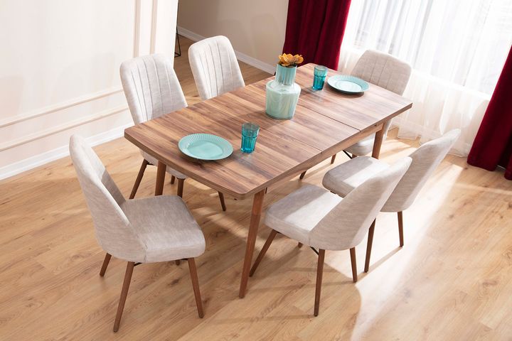 Lydiana Eettafelset voor 6 Personen, 140x80 cm, Creme