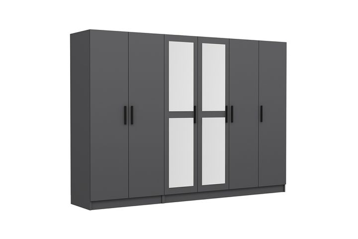 Medway Tideway Kledingkast met 6 Deuren, 2 Lades en Spiegel, 190 cm, Antraciet