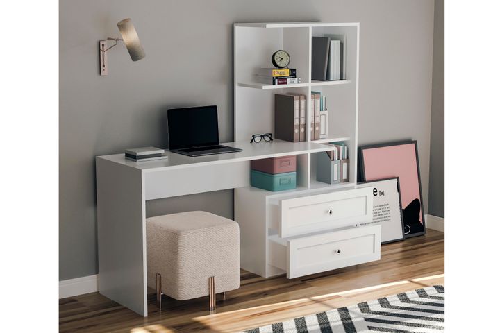 Zenio Desk with Bookcase, 155 cm, White