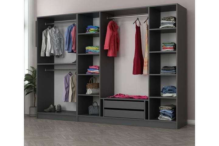 Medway Tideway Garderobe met 6 Glazen Deuren en 2 Laden, 210 cm, Antraciet en Zwart