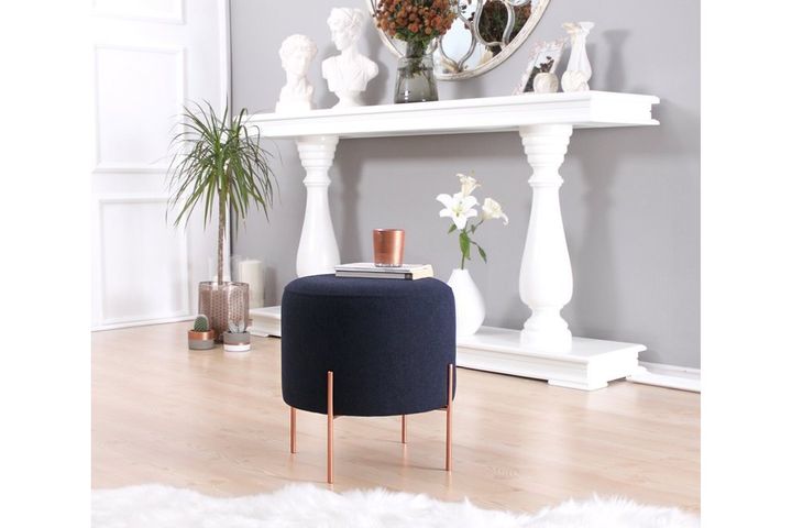 Copper Ronde Poef, Donkerblauw