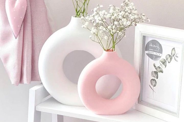 Ring Vazen Set, 2-delig, Wit & Roze