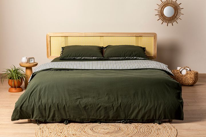 Cozy Doppelseitiges Bettwäsche-Set aus Gewaschener Baumwolle, 2-Tlg, 160x200 cm, Grün