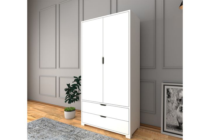 Matte Kledingkast met 2 Deuren & 2 Lades, Wit