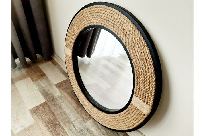 Wood Ronde Wandspiegel 87 cm, Zwart