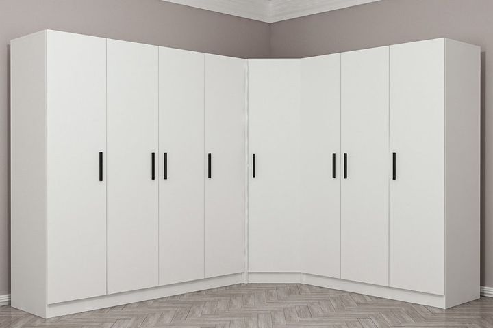 Witte hoekkast met 4 deuren L209 cm - BELOMY Witte hoekkast met 4 deuren L209 cm - BELOMY