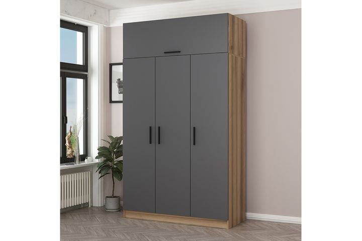 Medway Tideway Kledingkast met 3 Deuren en Bovenkast, Antraciet en Walnoot