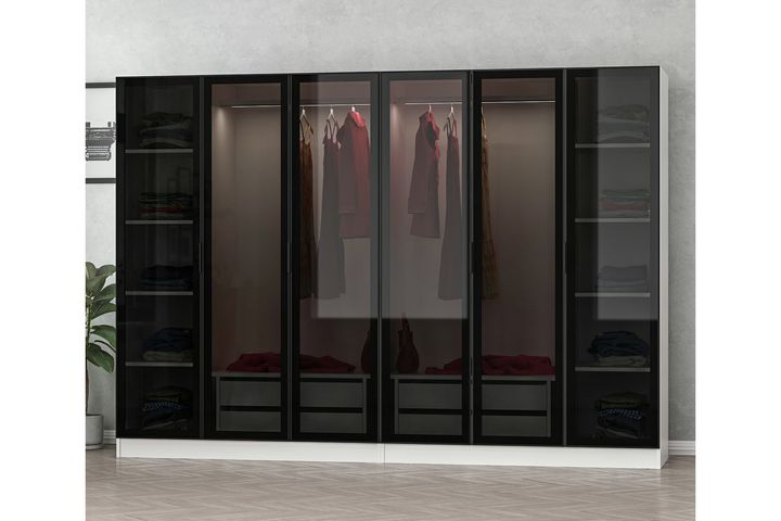 Medway Tideway Kledingkast met 6 Deuren en 4 Lades, 190 cm, Wit en Zwart