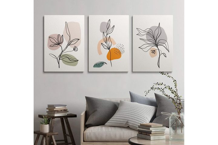 Minimale Blüten Bilder-Set auf Leinwand, 3 Tlg, 40x60 cm