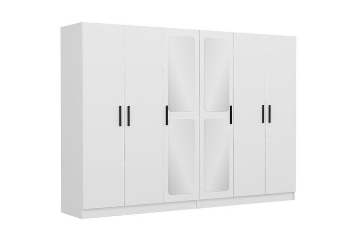 Medway Kledingkast met 6 Deuren, 4 Lades en Spiegel, Wit