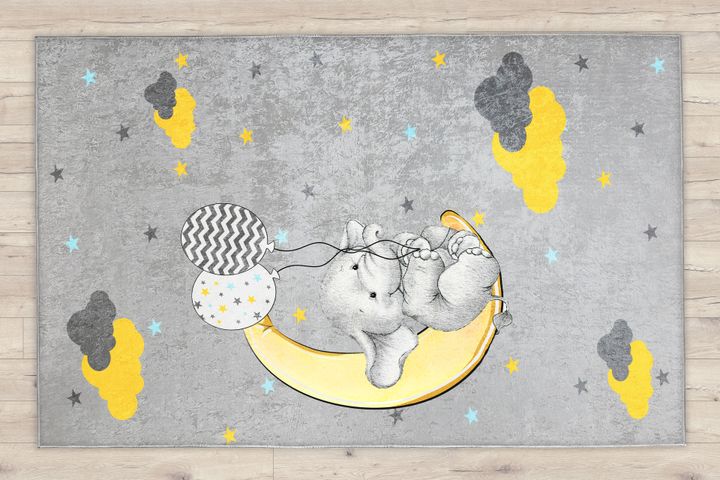 Caprice Elephant Print Children Rug, 100 x 150 cm, Grey