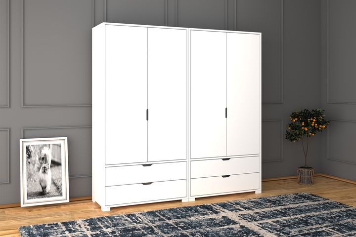 Manorala Kledingkast met 4 Deuren & 4 Lades, Wit