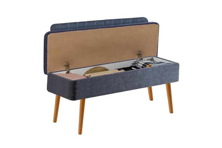 Vina Opbergbank Gestoffeerd, Pijnboom & Donkerblauw