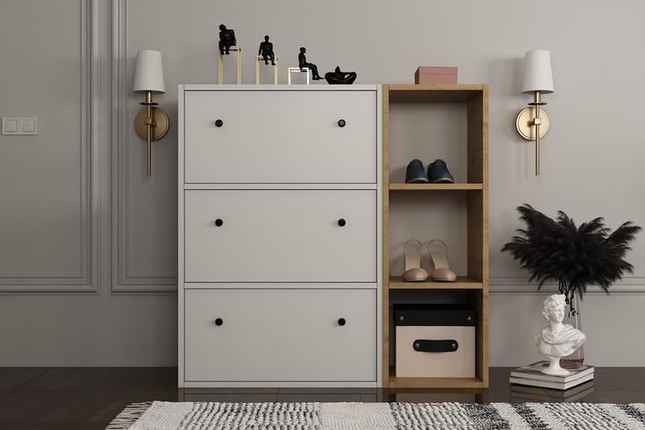 Angel Shoe Cabinet, White & Oak