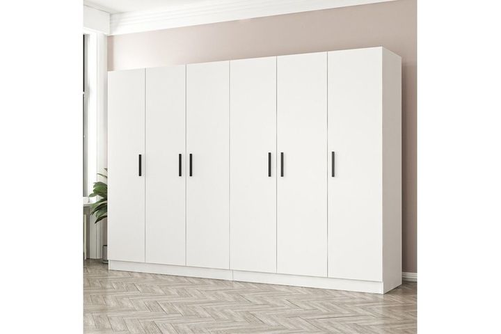 Medway Kledingkast met 6 Deuren en 4 Lades, Wit