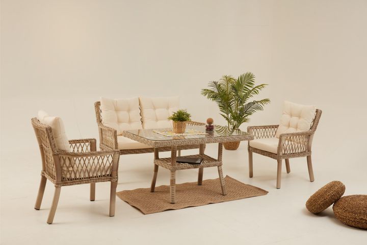 Pirus Rattan 2+1+1 Tuinloungeset, Beige