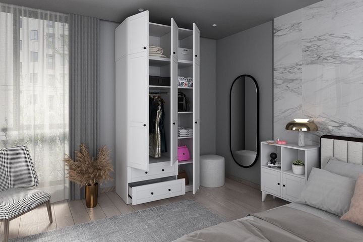 Bryone 3 Door Wardrobe with 2 Drawers, White