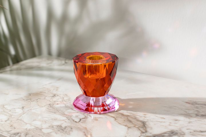 Sparkle Glass Candle Holder, Orange