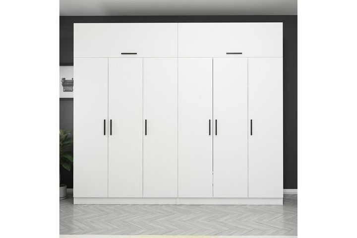 Medway Kledingkast met 6 Deuren, 4 Lades en Bovenkast, Wit