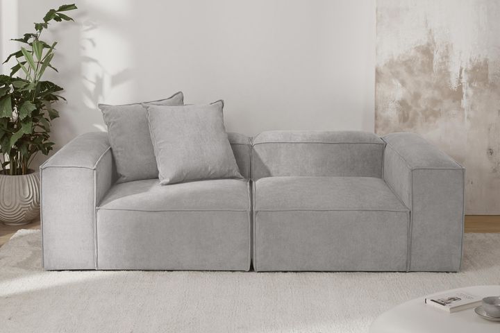 Frid Ruffelfluwelen 2-Zitsbank, Grijs