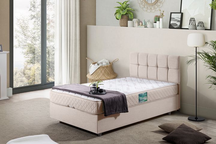 Paris Boxspringbed met Hoofdbord, 90x200 cm, Creme
