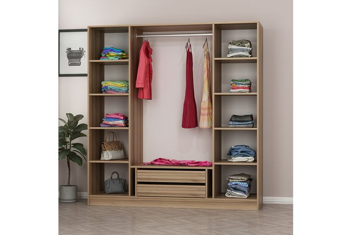 Medway Tideway Kledingkast met 4 Deuren en 2 Lades, 210 cm Walnoot en Zwart