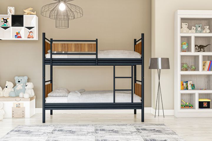 Star Stapelbed, 90x190cm, Zwart en Walnoot