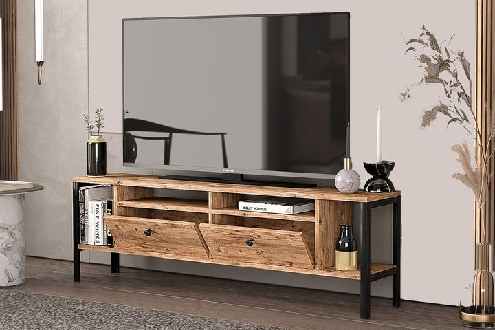 Alaluna TV-Meubel met Metalen Poten, 160 cm, Pijnboom