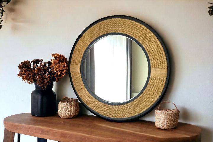 Wood Ronde Wandspiegel 87 cm, Zwart