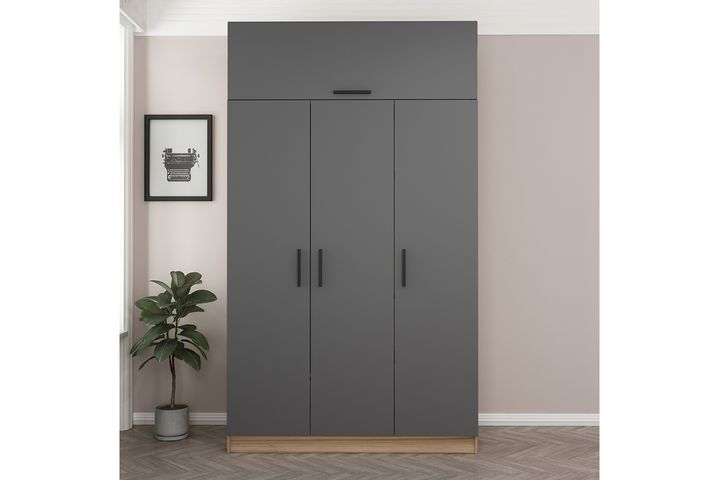 Medway Tideway Kledingkast met 3 Deuren en Bovenkast, Antraciet en Walnoot