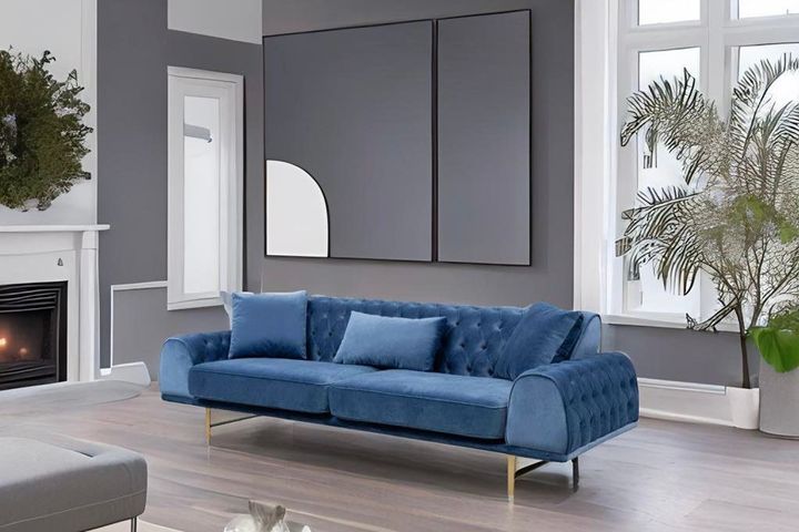 Nepal Three Seater Sofa, Blue