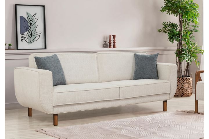 Larus 3-Zitsbank, Creme, Walnoot Poten