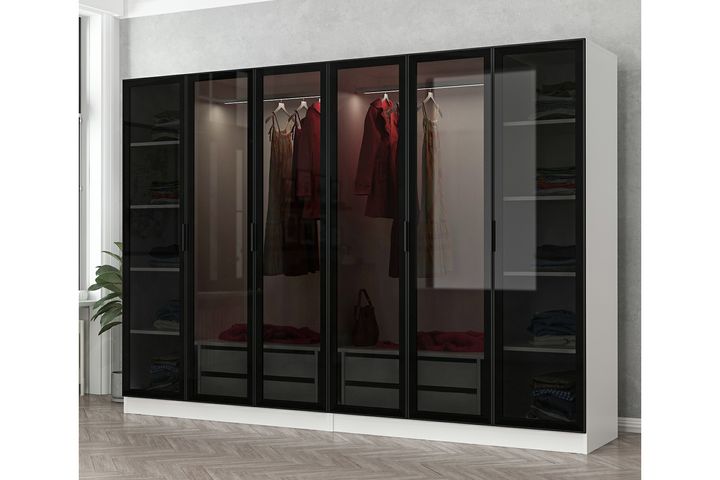 Medway Tideway Kledingkast met 6 Deuren en 4 Lades, 190 cm, Wit en Zwart