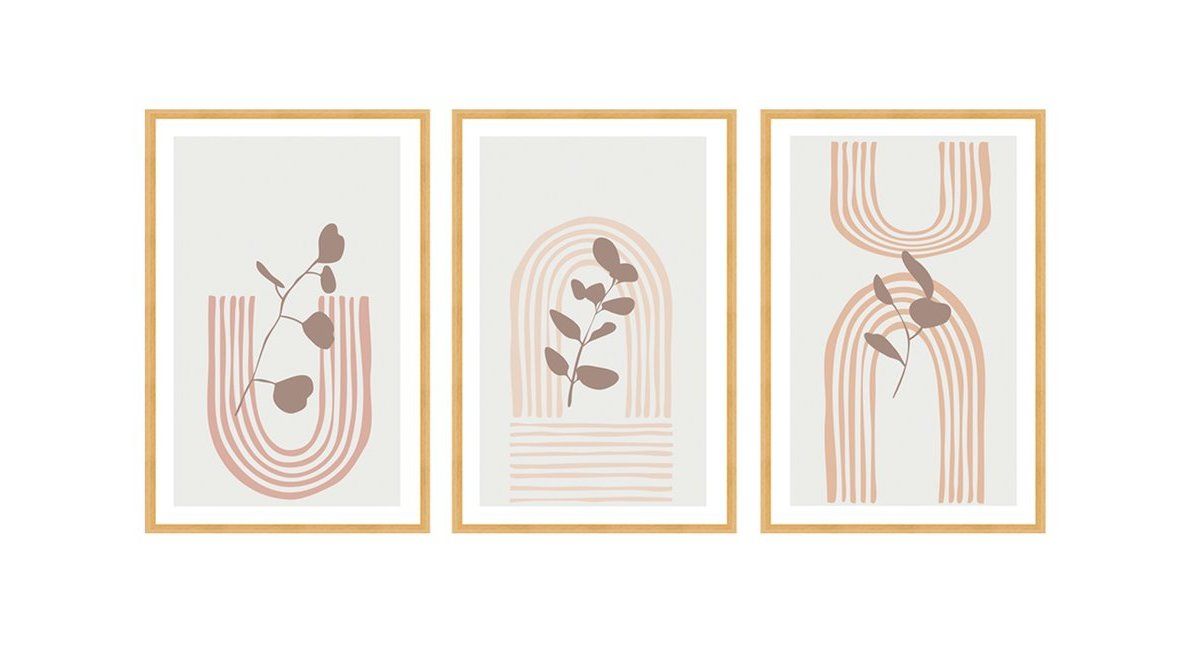 Pastel Foliage Art Print with Frame, Triptych
