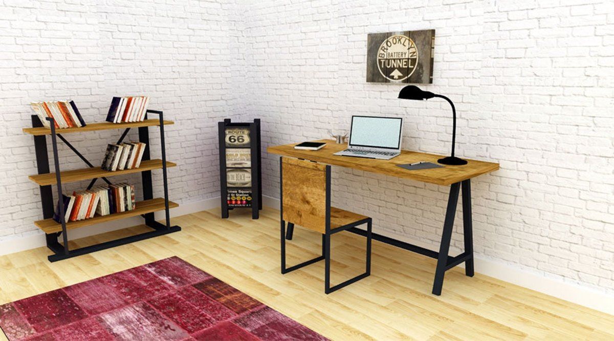 Mainford Desk - 150 cm, Dark Wood & Black | Vivense London