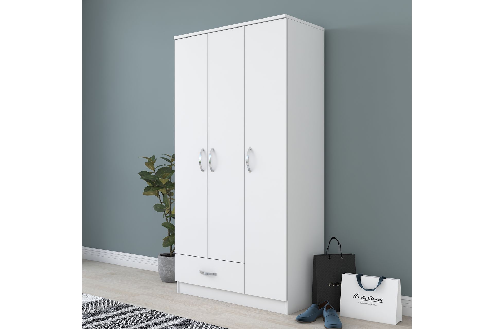 Ranny 3 Door Wardrobe, White | Vivense London