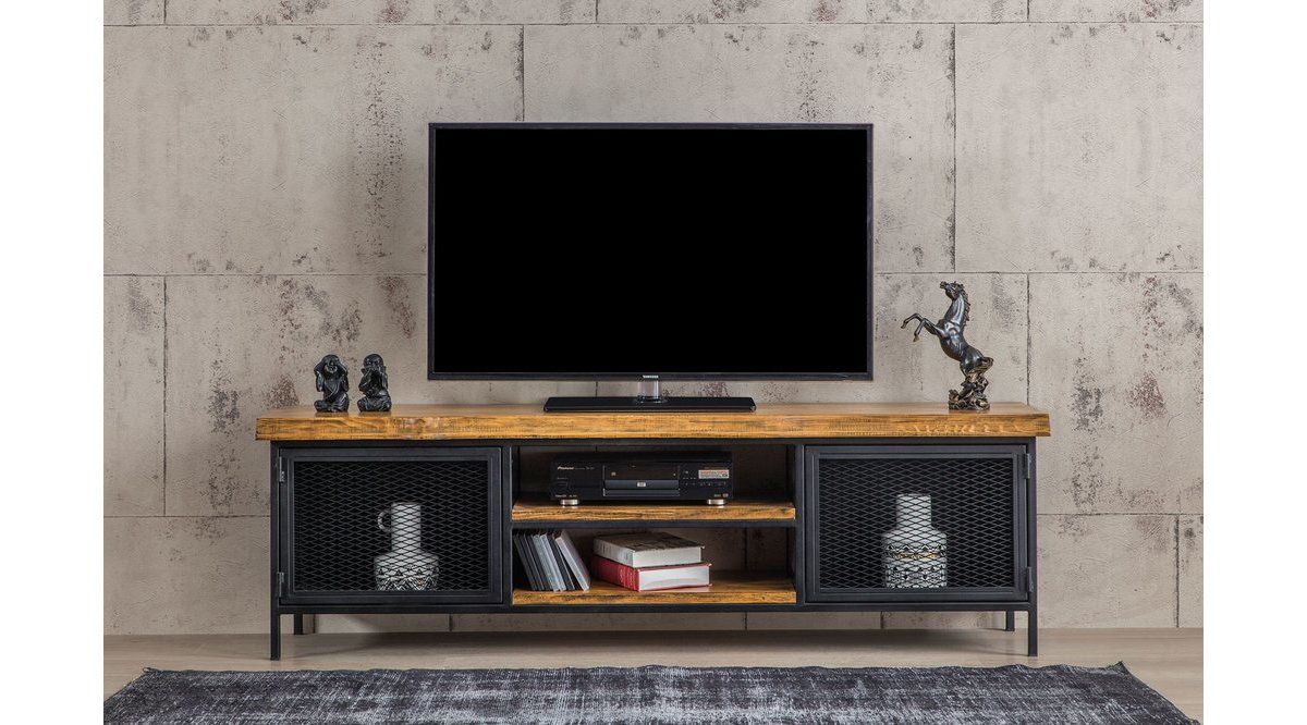 Iron TV Unit, 180 cm, Light Wood | Vivense London