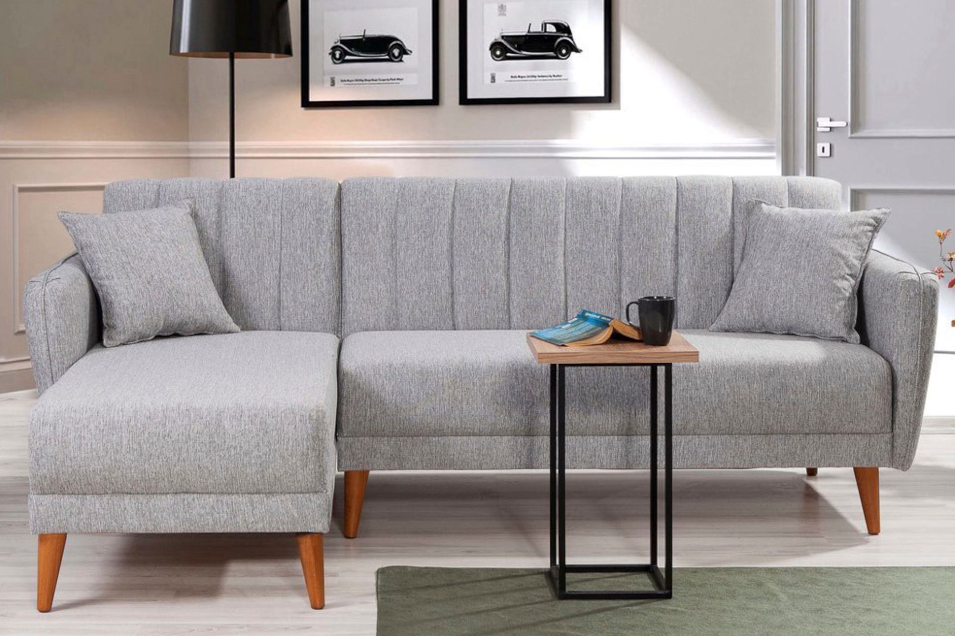 Aqua Corner Sofa Bed, Grey (Left) Vivense London