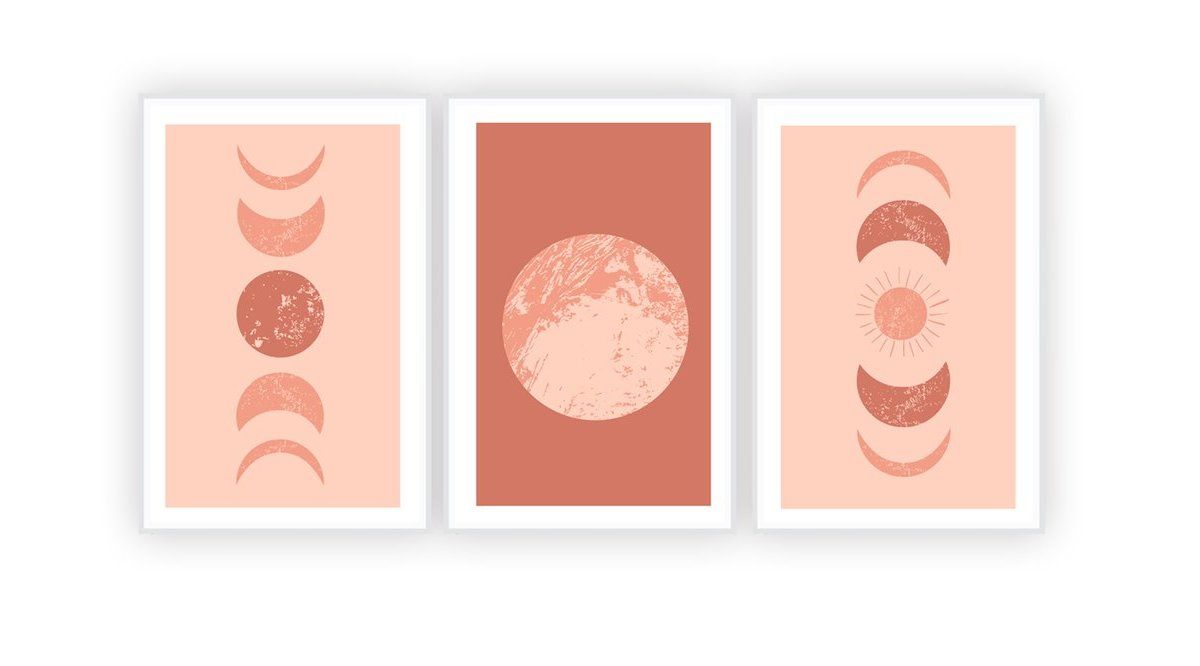 Moon Cycle Art Print  with Frame, Triptych